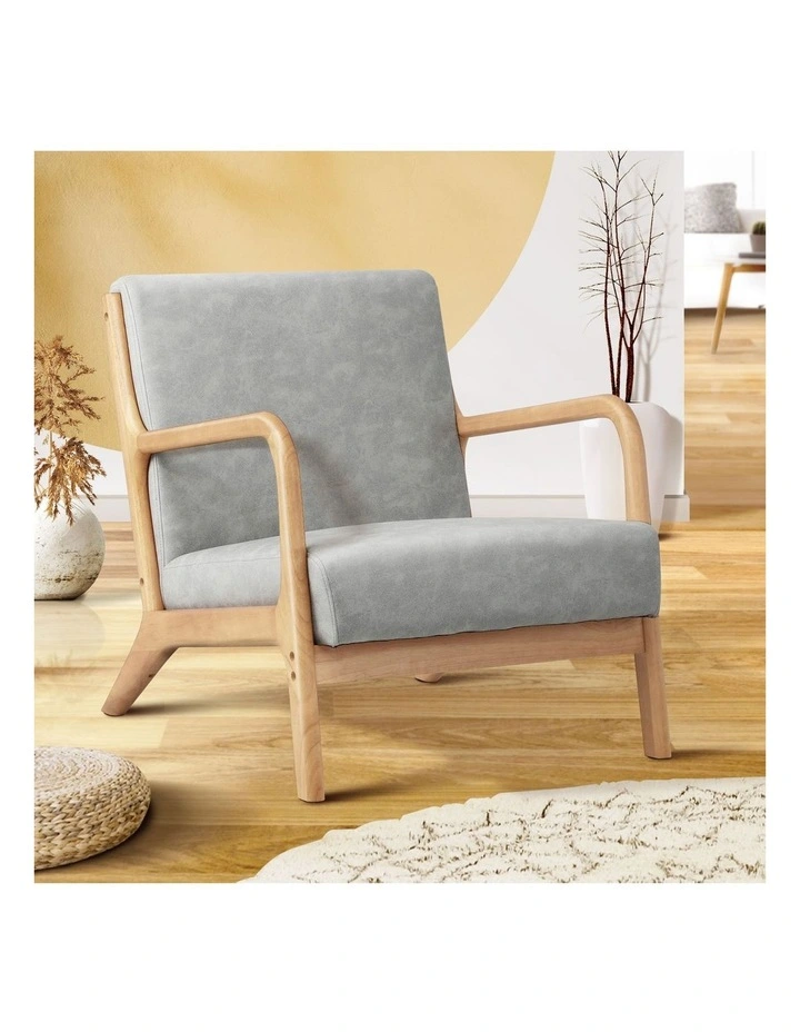 Oikiture Armchair Lounge Chair Accent Armchairs Couches Sofa Wood Light Grey image 4