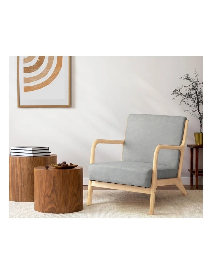 Oikiture Armchair Lounge Chair Accent Armchairs Couches Sofa Wood Light Grey image 5