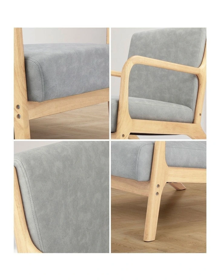 Oikiture Armchair Lounge Chair Accent Armchairs Couches Sofa Wood Light Grey image 6
