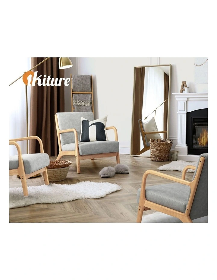 Oikiture Armchair Lounge Chair Accent Armchairs Couches Sofa Wood Light Grey image 7