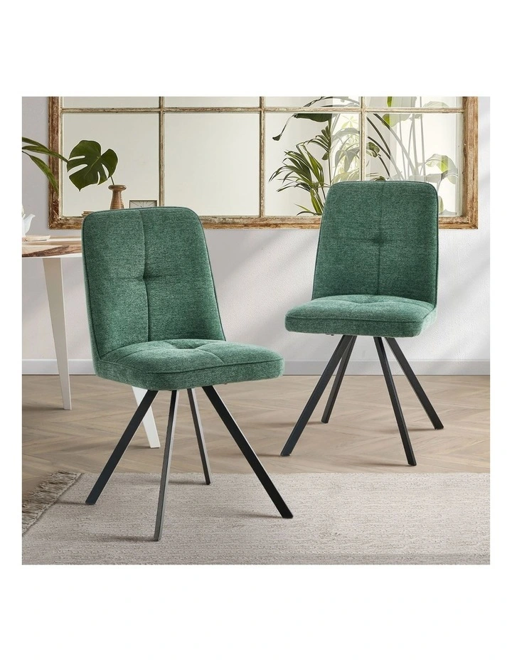 Oikiture 2x Dining Chair Kitchen Seat Linen Fabric Accent Chair Green image 4