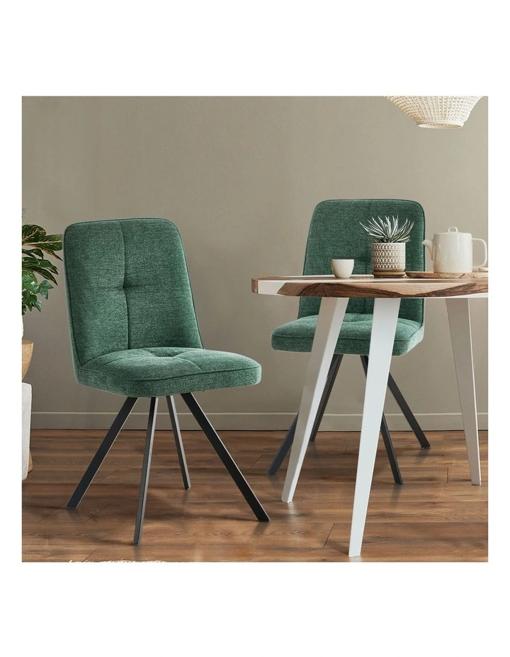Oikiture 2x Dining Chair Kitchen Seat Linen Fabric Accent Chair Green image 5