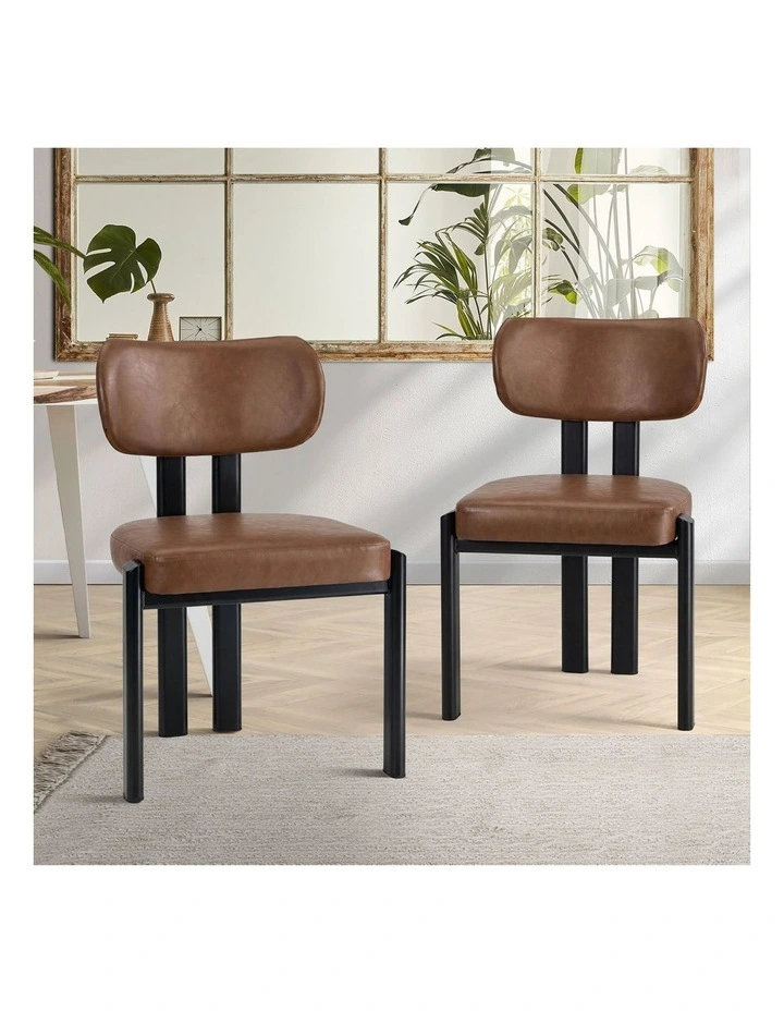 Oikiture Set of 2 Dining Chairs Faux Leather Fabric Kitchen Chair Padded Seat image 4