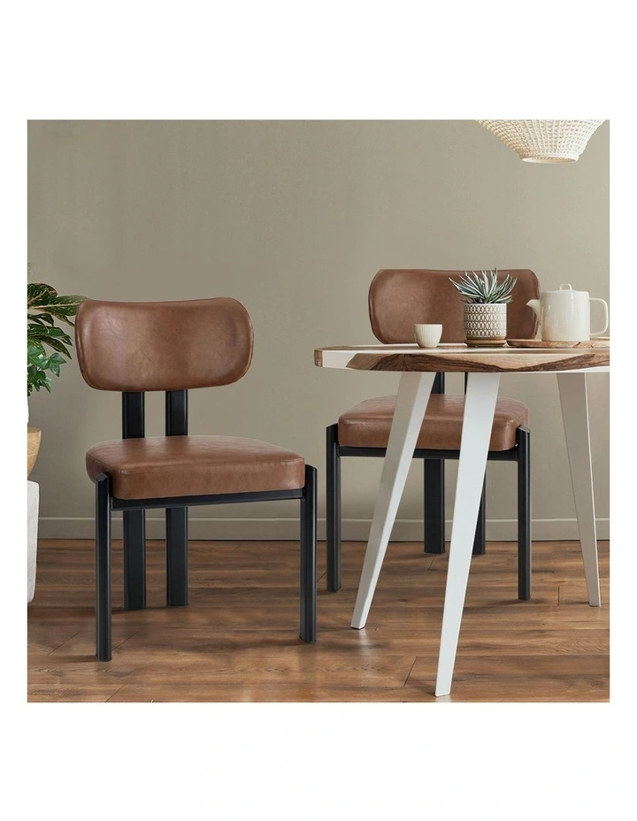 Oikiture Set of 2 Dining Chairs Faux Leather Fabric Kitchen Chair Padded Seat image 5