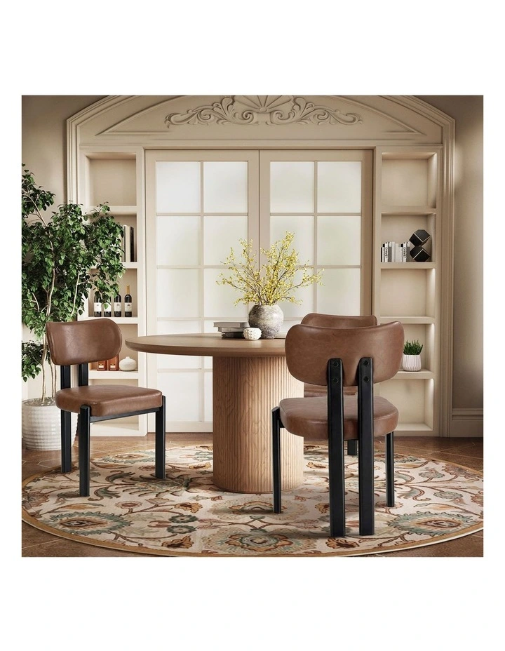 Oikiture Set of 2 Dining Chairs Faux Leather Fabric Kitchen Chair Padded Seat image 7
