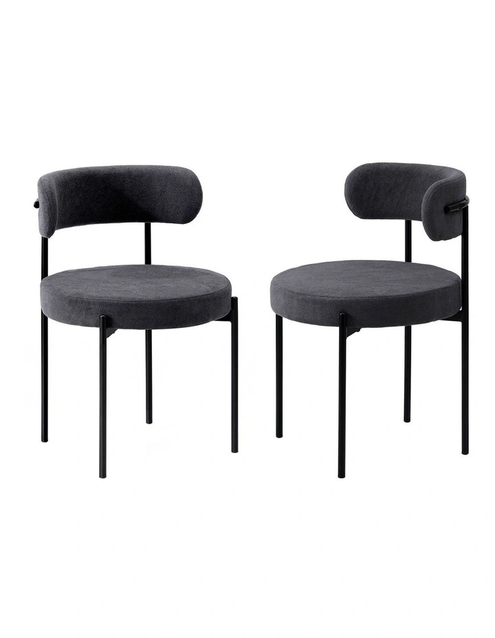Oikiture 2x Dining Chair Round Boucle Kitchen Lounge Seats Backrest Dark Grey image 1