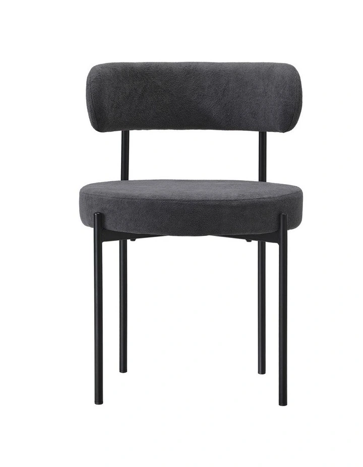 Oikiture 2x Dining Chair Round Boucle Kitchen Lounge Seats Backrest Dark Grey image 2