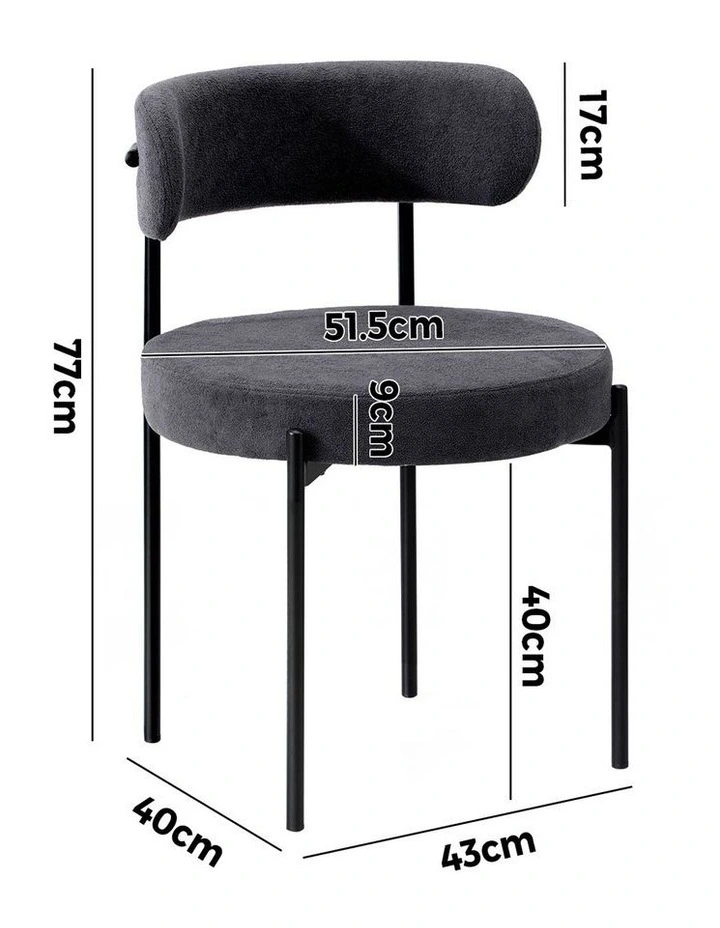 Oikiture 2x Dining Chair Round Boucle Kitchen Lounge Seats Backrest Dark Grey image 3