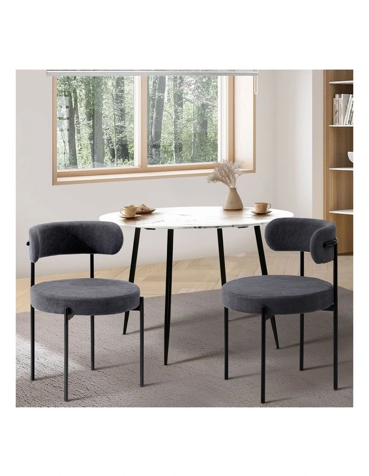 Oikiture 2x Dining Chair Round Boucle Kitchen Lounge Seats Backrest Dark Grey image 4