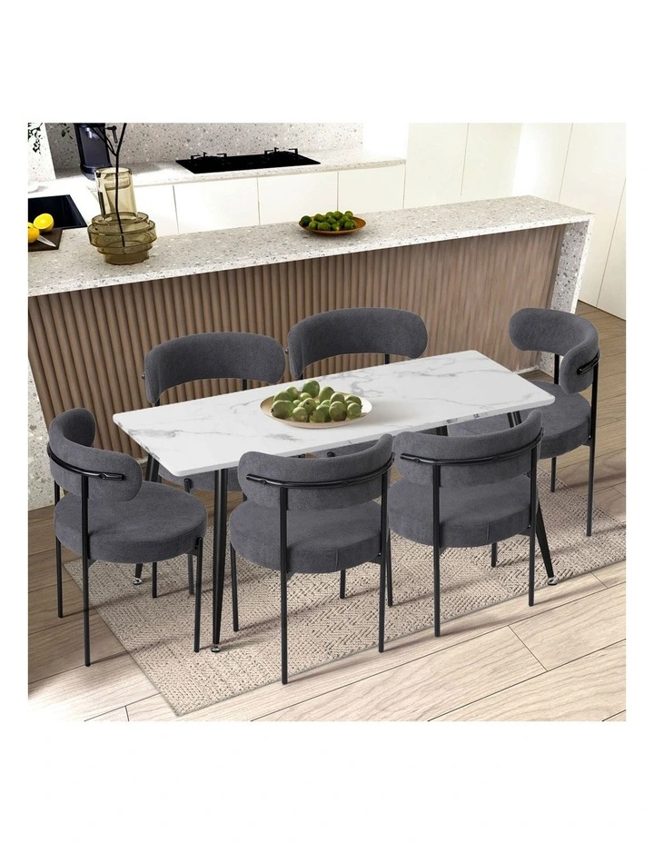 Oikiture 2x Dining Chair Round Boucle Kitchen Lounge Seats Backrest Dark Grey image 5