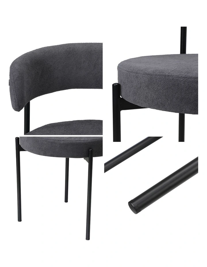 Oikiture 2x Dining Chair Round Boucle Kitchen Lounge Seats Backrest Dark Grey image 6