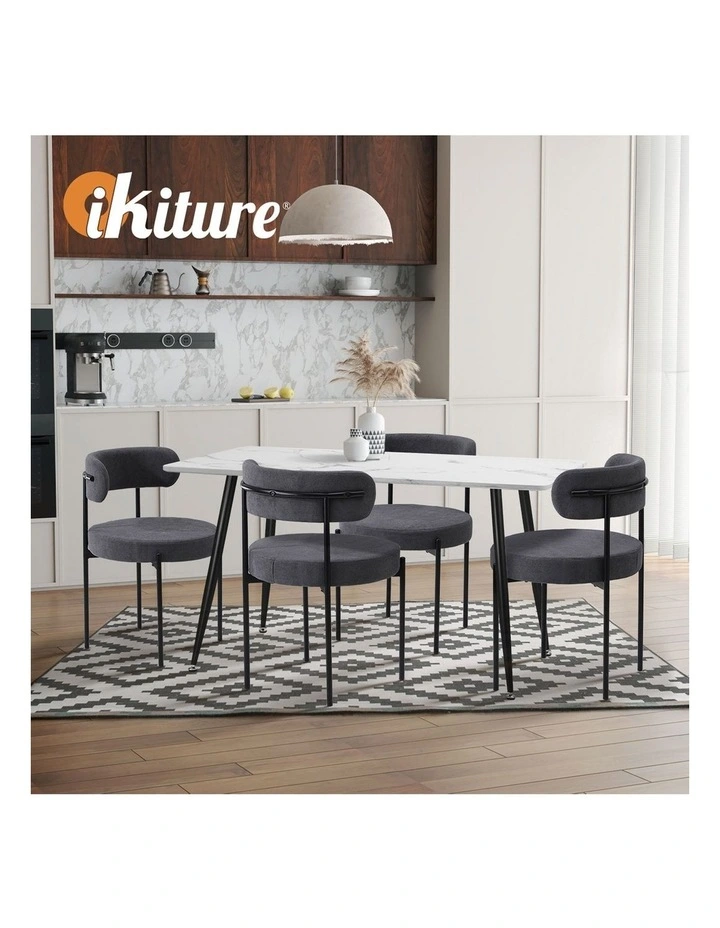 Oikiture 2x Dining Chair Round Boucle Kitchen Lounge Seats Backrest Dark Grey image 7