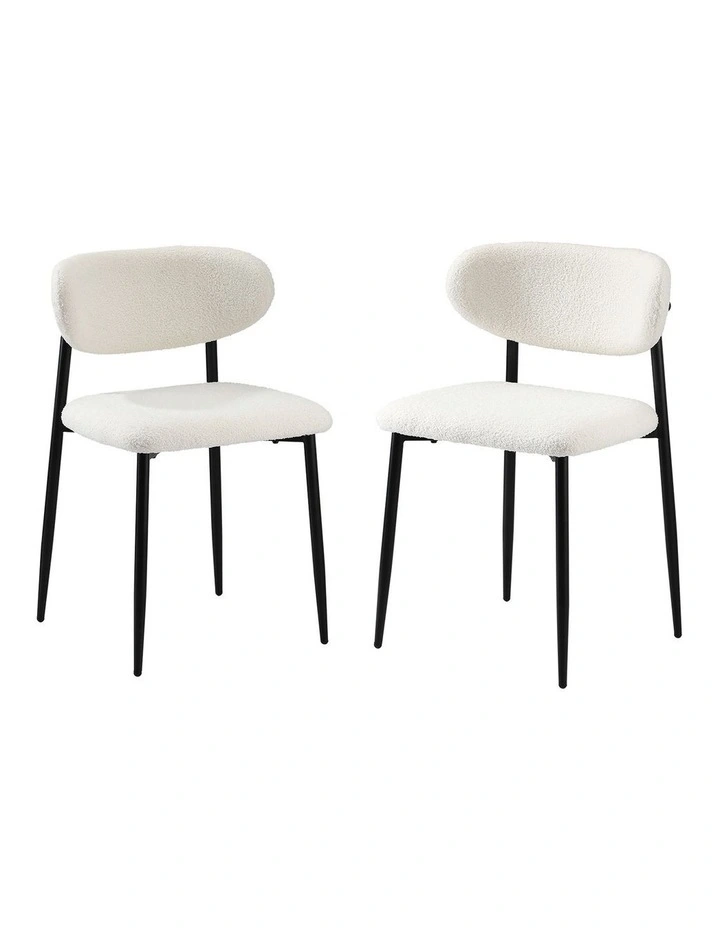 Oikiture 2x Dining Chairs Kitchen Chair Cafe Lounge Chair Boucle Black&White image 1