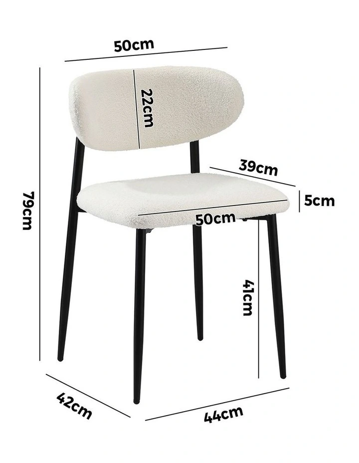 Oikiture 2x Dining Chairs Kitchen Chair Cafe Lounge Chair Boucle Black&White image 3