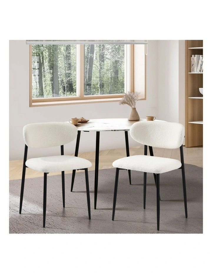 Oikiture 2x Dining Chairs Kitchen Chair Cafe Lounge Chair Boucle Black&White image 4