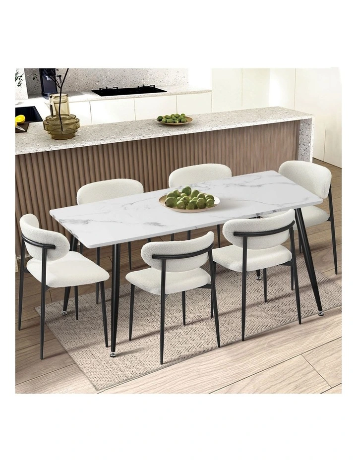 Oikiture 2x Dining Chairs Kitchen Chair Cafe Lounge Chair Boucle Black&White image 5