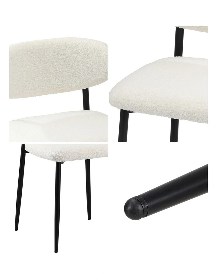Oikiture 2x Dining Chairs Kitchen Chair Cafe Lounge Chair Boucle Black&White image 6