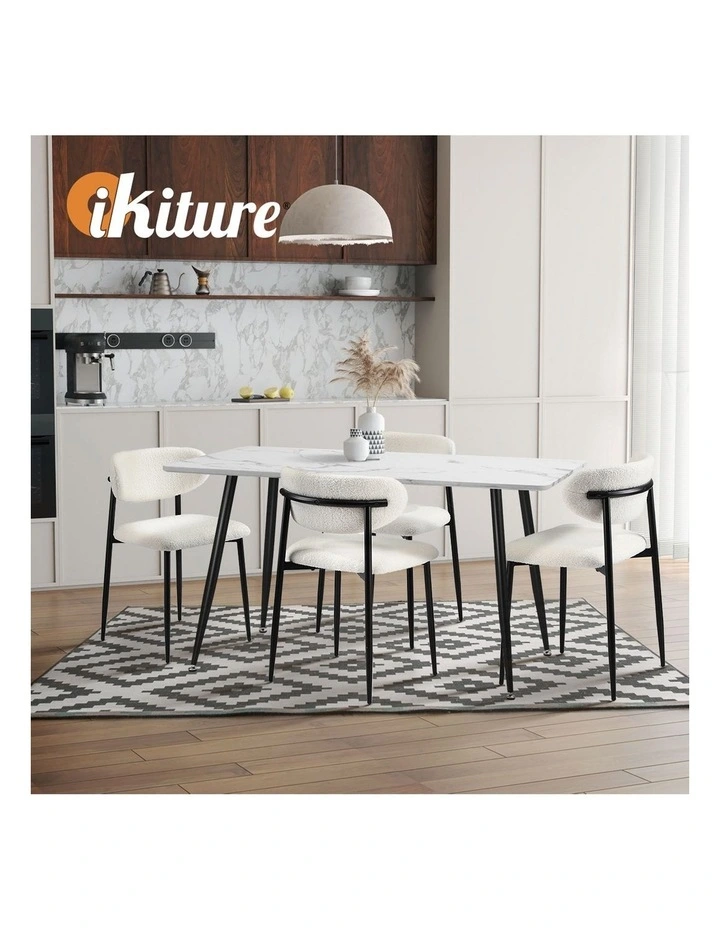 Oikiture 2x Dining Chairs Kitchen Chair Cafe Lounge Chair Boucle Black&White image 7