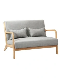 Oikiture Armchair Lounge Chair 2 Seater Accent Couch Sofa Fabric Grey Pillows