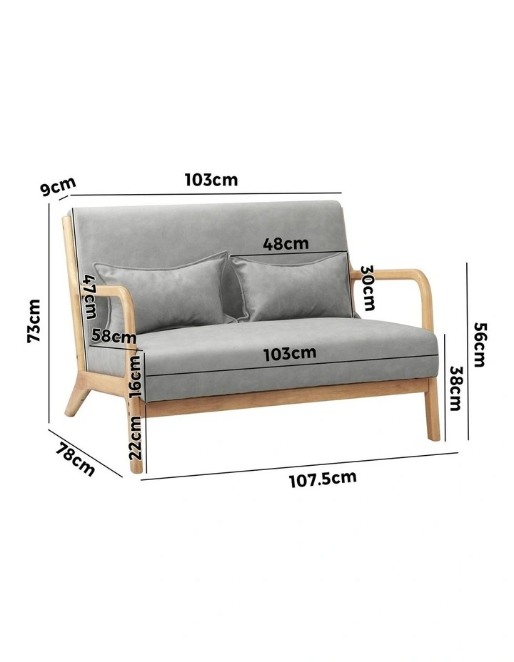 Oikiture Armchair Lounge Chair 2 Seater Accent Couch Sofa Fabric Grey Pillows image 3