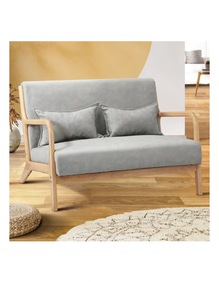 Oikiture Armchair Lounge Chair 2 Seater Accent Couch Sofa Fabric Grey Pillows image 4