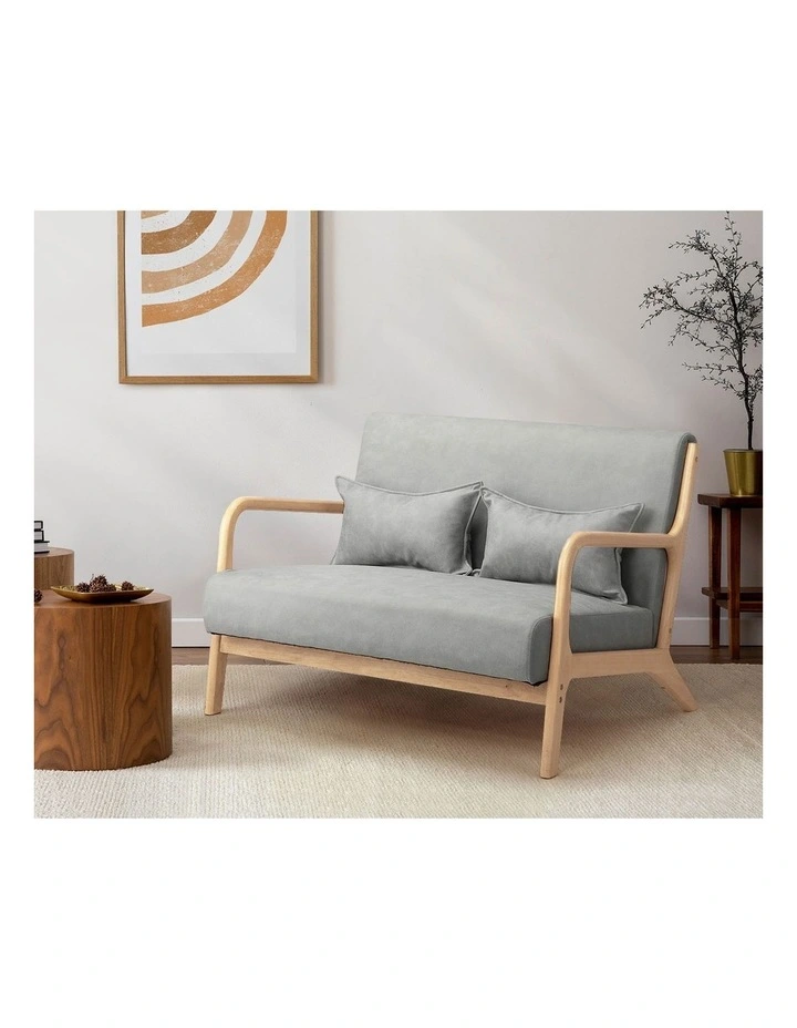 Oikiture Armchair Lounge Chair 2 Seater Accent Couch Sofa Fabric Grey Pillows image 5