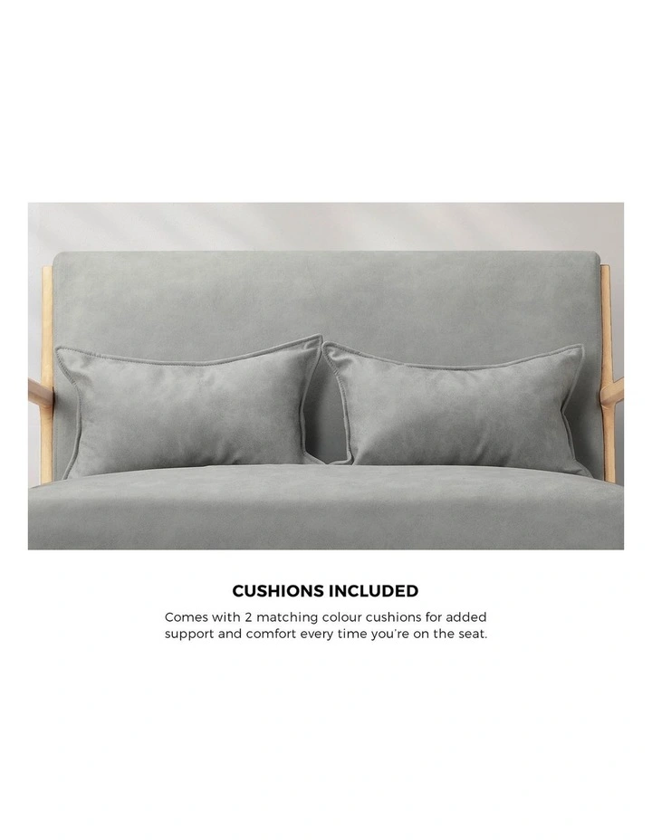 Oikiture Armchair Lounge Chair 2 Seater Accent Couch Sofa Fabric Grey Pillows image 6