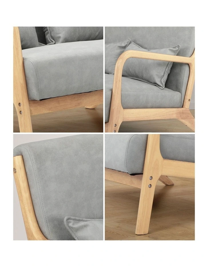 Oikiture Armchair Lounge Chair 2 Seater Accent Couch Sofa Fabric Grey Pillows image 7