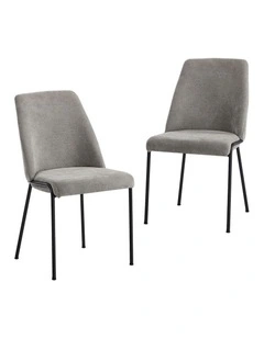 Oikiture Set of 2 Dining Chairs Chenille Fabric Kitchen Chair Padded Seat Grey