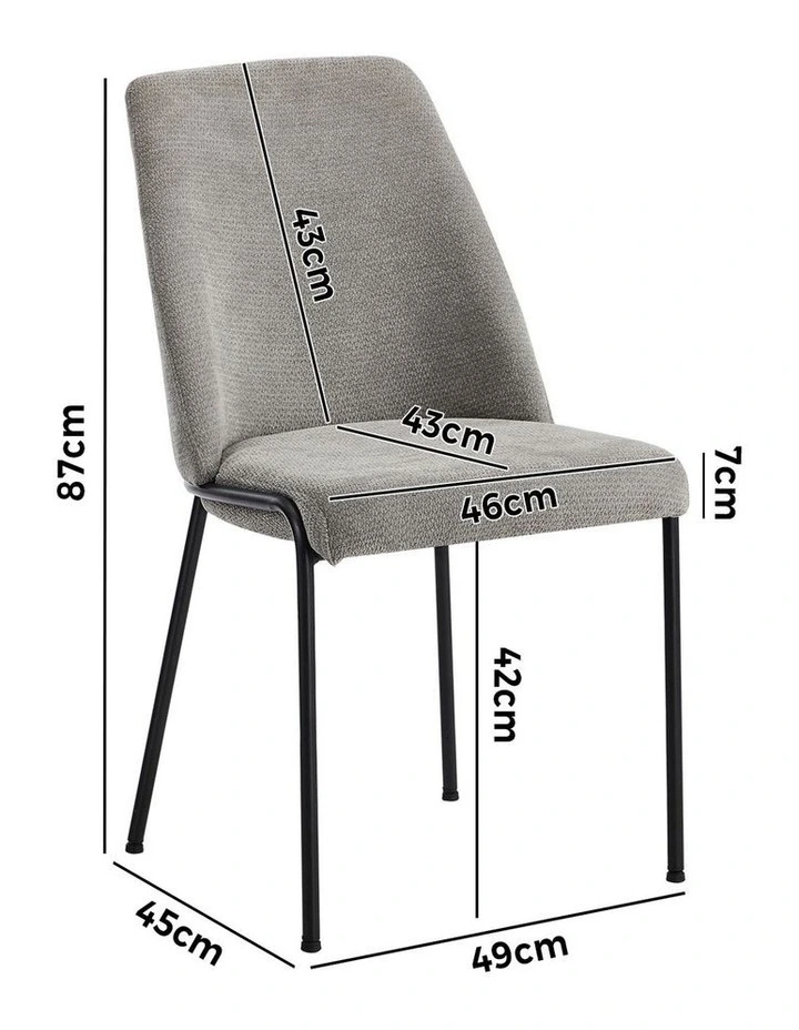 Oikiture Set of 2 Dining Chairs Chenille Fabric Kitchen Chair Padded Seat Grey image 3