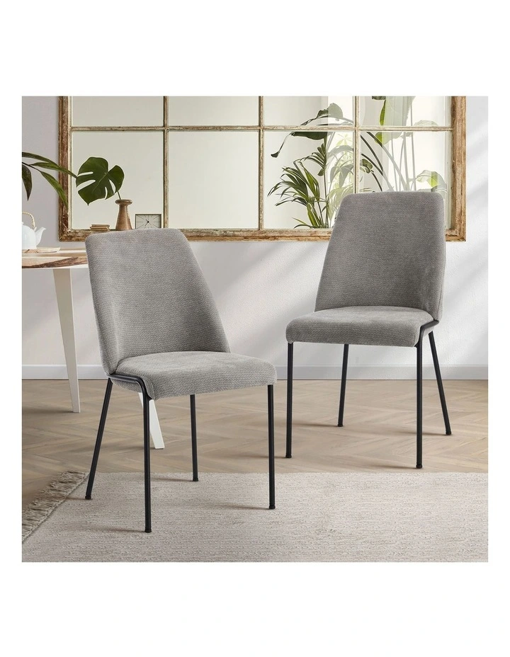 Oikiture Set of 2 Dining Chairs Chenille Fabric Kitchen Chair Padded Seat Grey image 4
