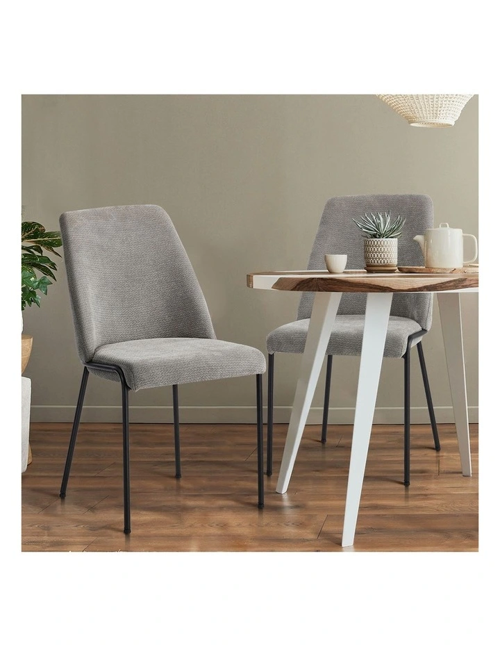 Oikiture Set of 2 Dining Chairs Chenille Fabric Kitchen Chair Padded Seat Grey image 5