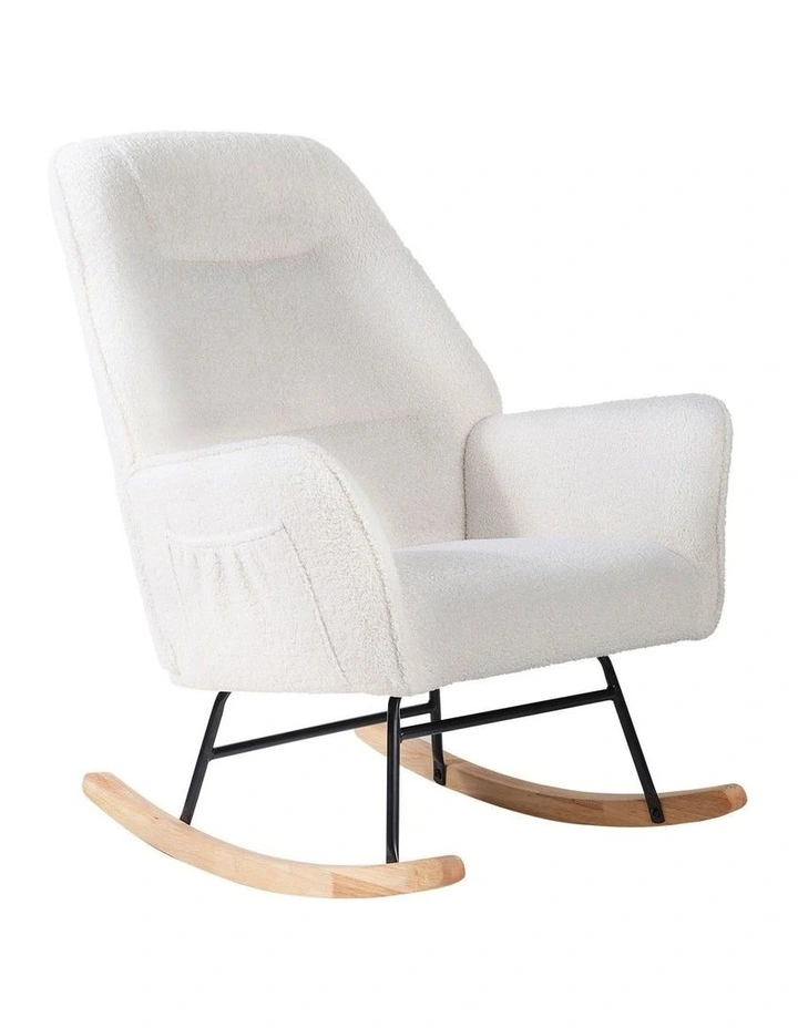 Oikiture Rocking Chair Nursing Armchair Sherpa Accent Chairs Upholstered White image 1