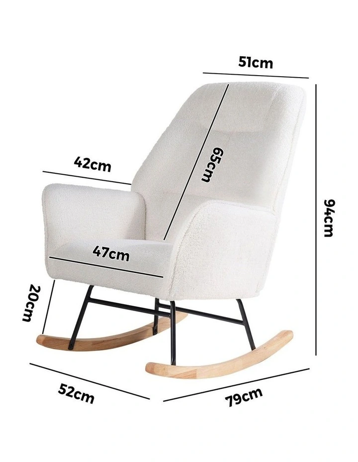 Oikiture Rocking Chair Nursing Armchair Sherpa Accent Chairs Upholstered White image 3