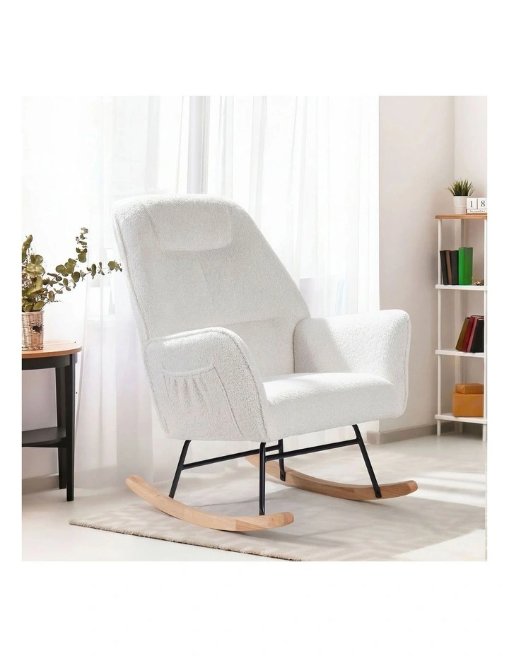 Oikiture Rocking Chair Nursing Armchair Sherpa Accent Chairs Upholstered White image 4