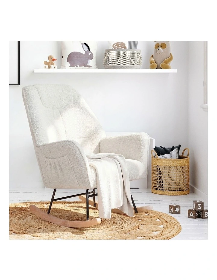 Oikiture Rocking Chair Nursing Armchair Sherpa Accent Chairs Upholstered White image 5