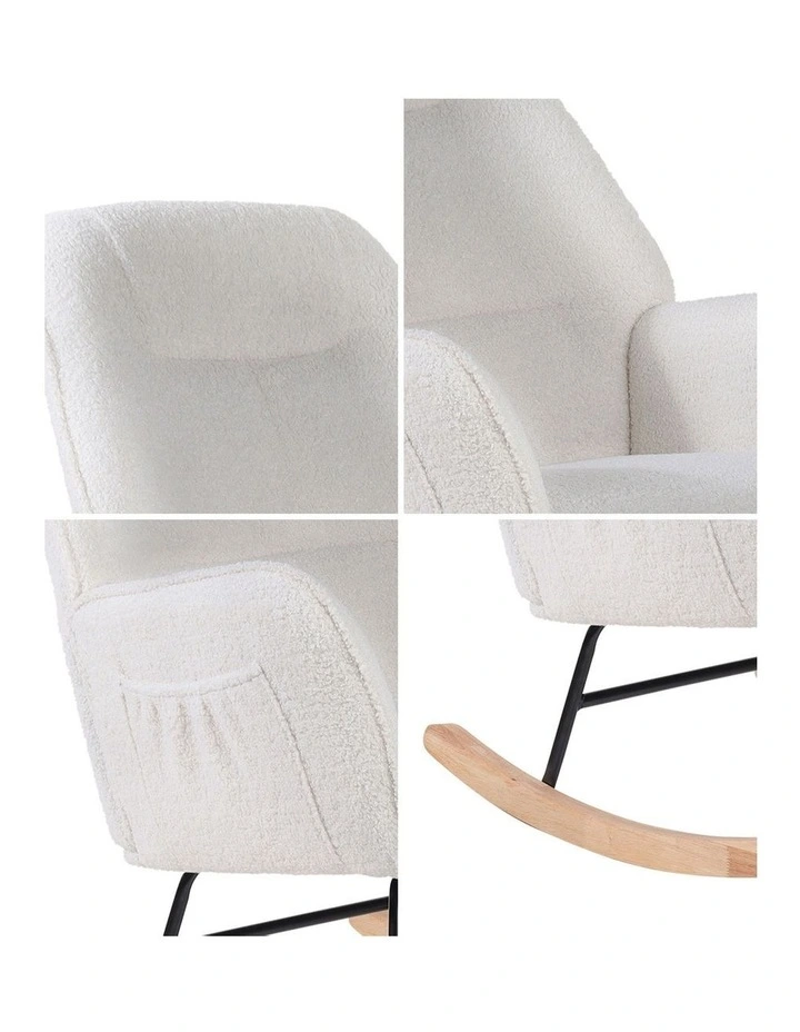 Oikiture Rocking Chair Nursing Armchair Sherpa Accent Chairs Upholstered White image 6