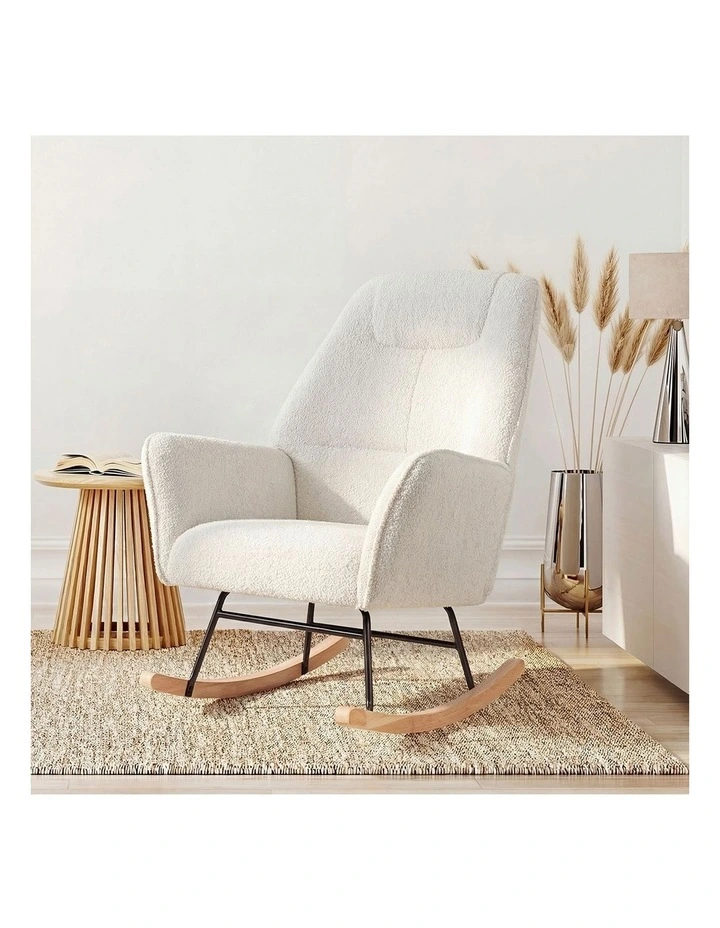 Oikiture Rocking Chair Nursing Armchair Sherpa Accent Chairs Upholstered White image 7