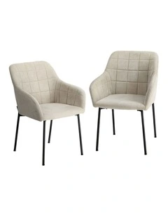 Oikiture 2x Dining Chairs Kitchen Accent Armchairs Linen Fabric Beige
