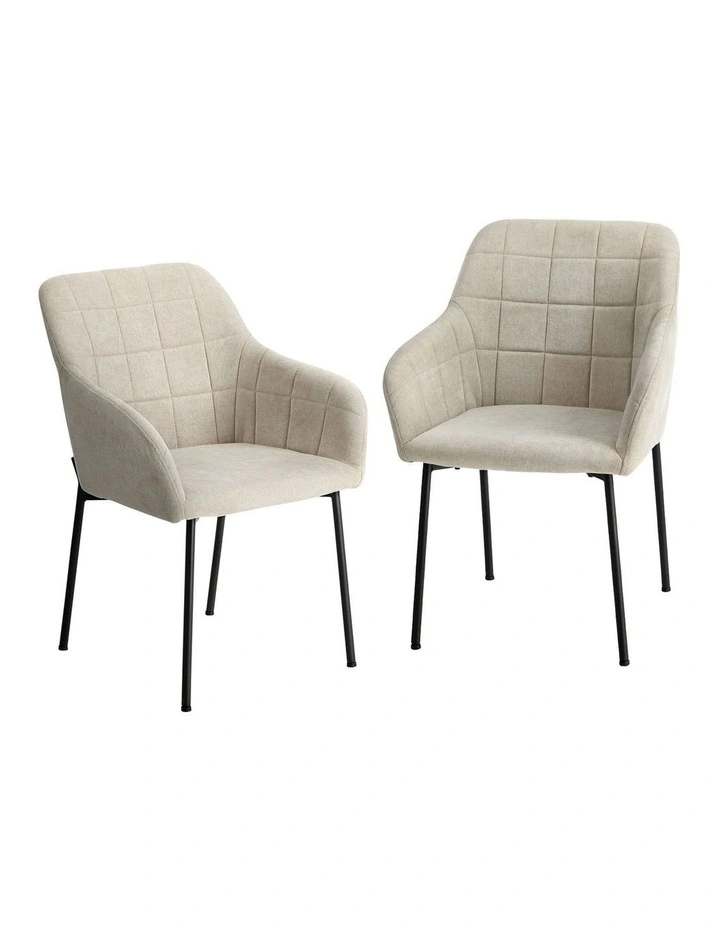 Oikiture 2x Dining Chairs Kitchen Accent Armchairs Linen Fabric Beige image 1
