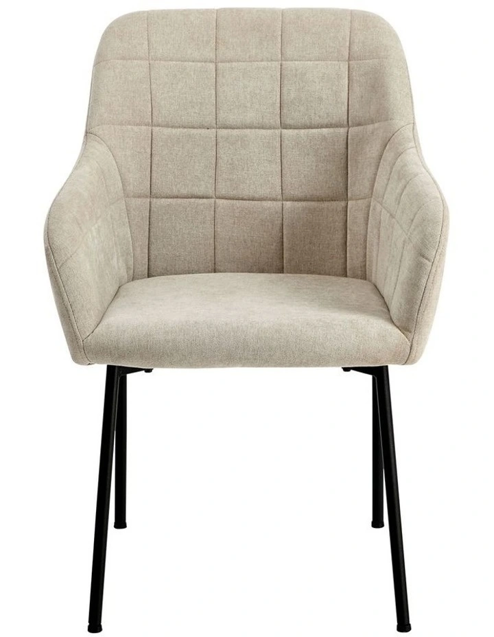 Oikiture 2x Dining Chairs Kitchen Accent Armchairs Linen Fabric Beige image 2