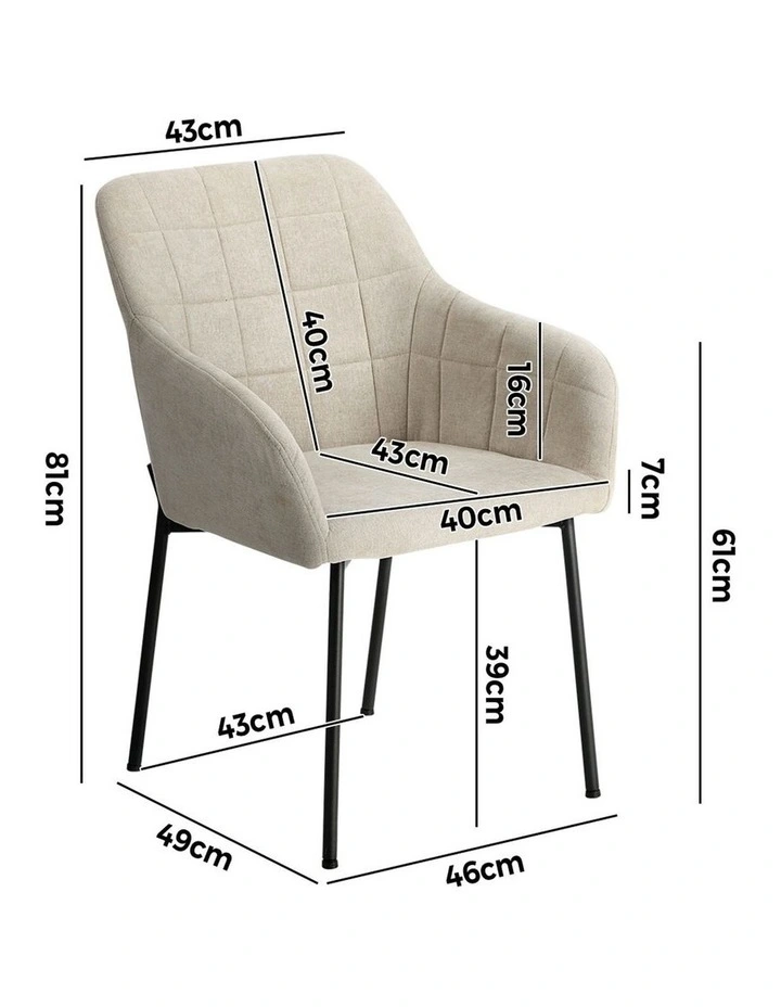 Oikiture 2x Dining Chairs Kitchen Accent Armchairs Linen Fabric Beige image 3