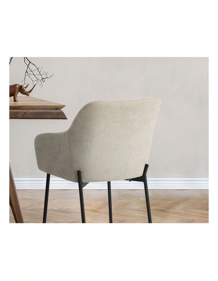 Oikiture 2x Dining Chairs Kitchen Accent Armchairs Linen Fabric Beige image 6