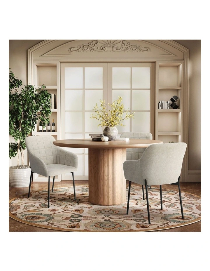 Oikiture 2x Dining Chairs Kitchen Accent Armchairs Linen Fabric Beige image 7