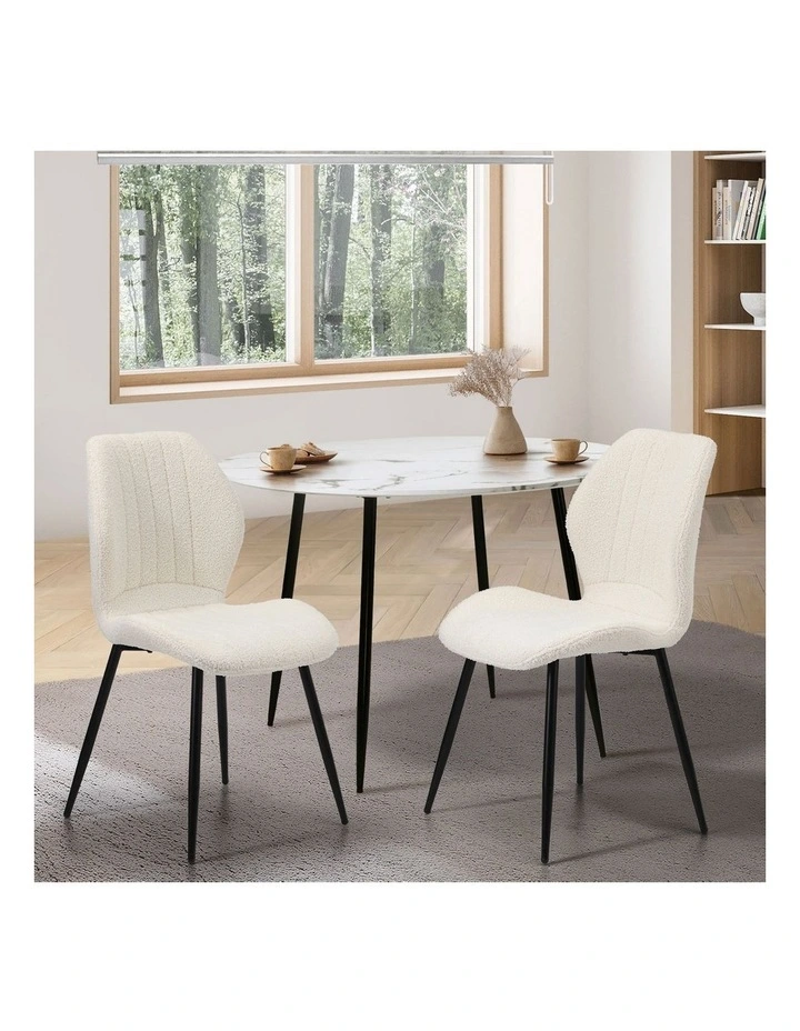 Oikiture Set of 2 Dining Chairs Kitchen Lounge Padded Seat Armless Boucle White image 4