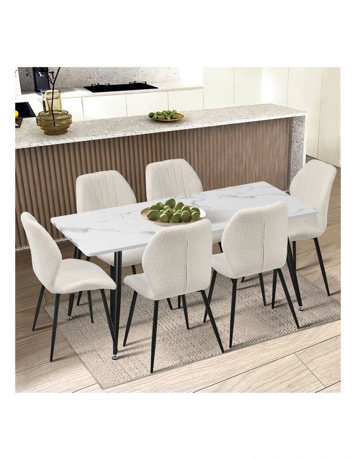 Oikiture Set of 2 Dining Chairs Kitchen Lounge Padded Seat Armless Boucle White image 5