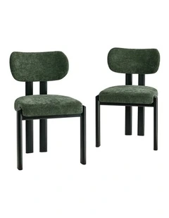 Oikiture Set of 2 Dining Chairs Chenille Fabric Kitchen Chair Padded Seat Green