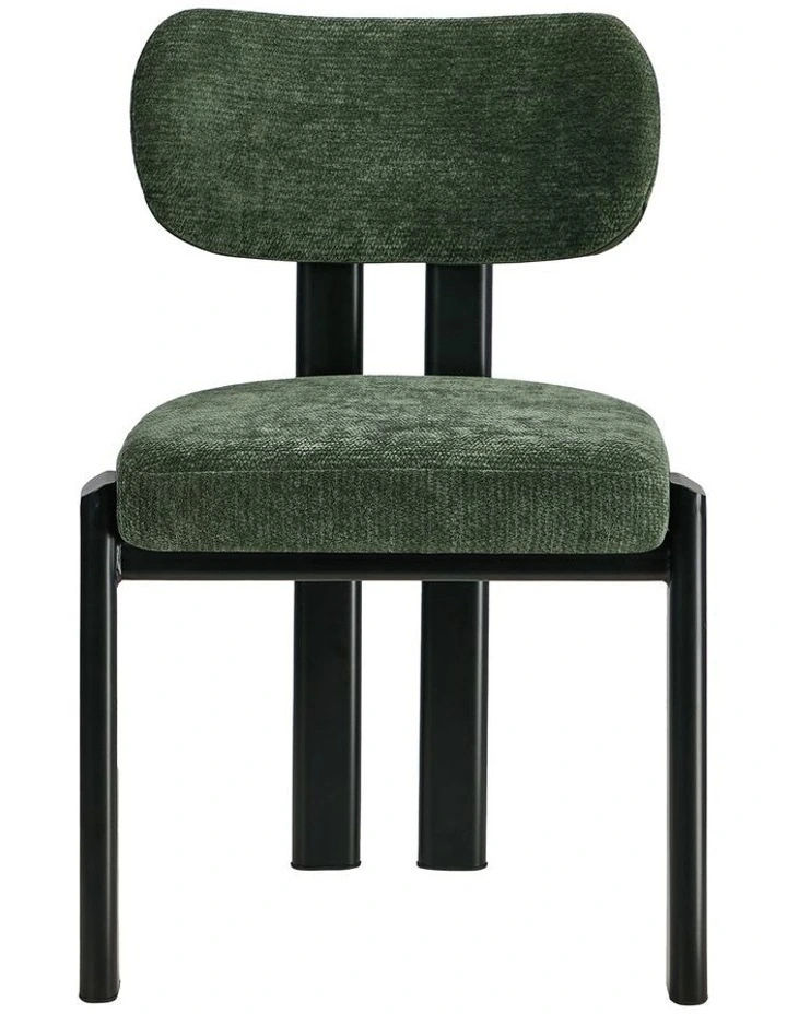 Oikiture Set of 2 Dining Chairs Chenille Fabric Kitchen Chair Padded Seat Green image 2
