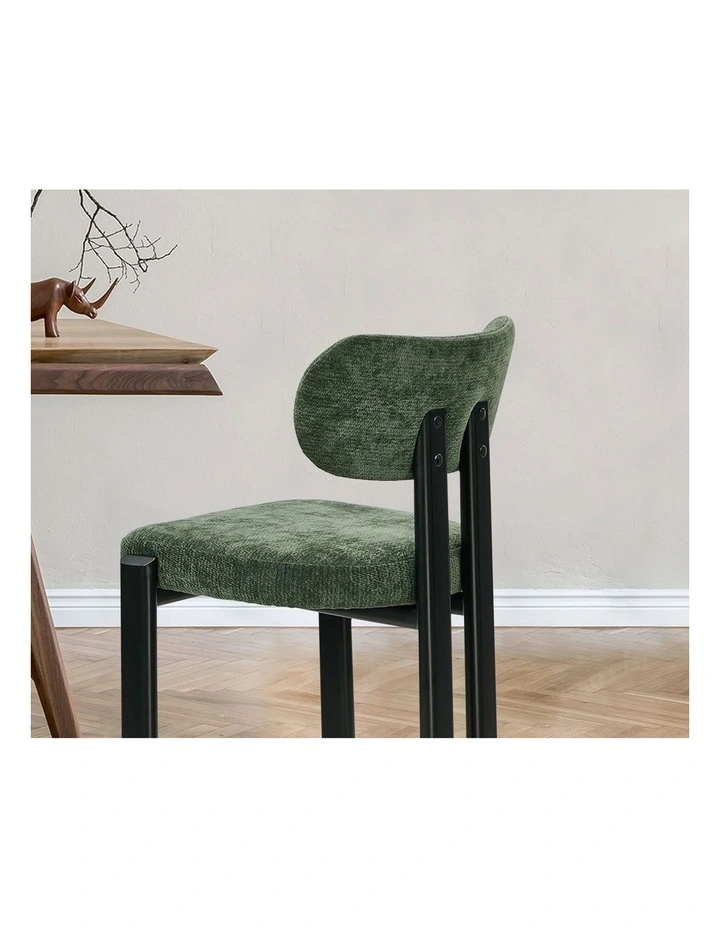 Oikiture Set of 2 Dining Chairs Chenille Fabric Kitchen Chair Padded Seat Green image 6