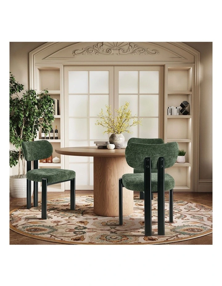 Oikiture Set of 2 Dining Chairs Chenille Fabric Kitchen Chair Padded Seat Green image 7